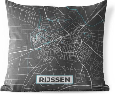 Sierkussen Buiten - Stadskaart - Rijssen - Grijs - Blauw - 60x60 cm - Weerbestendig - Plattegrond