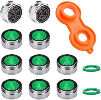 GELLDG 10 Stuks Strahlregelaar - M24 Waterkranen Zeef - 28x13mm Metalen Mengmond met ABS-Filter - Zeer Stil en Waterbesparend - Geschikt voor Keuken en Badkamer - Incl. Montagesleutel