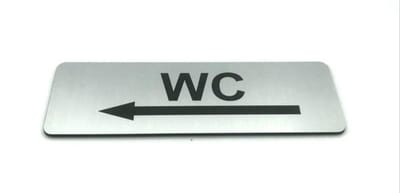 Deurbordje - WC bordje - WC - Toiletbord - Bordje - RVS Look - Pictogram – WC Pijl Links -  Zelfklevend - 150 mm x 50 mm x 1,6 mm - 5 Jaar Garantie