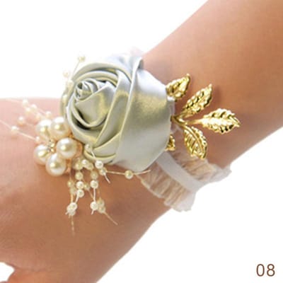 Bruidsmeisjesarmband met nep-rozen, polscorsage van polyesterlint met parelstrik, bruidscadeaus, handbloemen, feest- en gala-accessoires