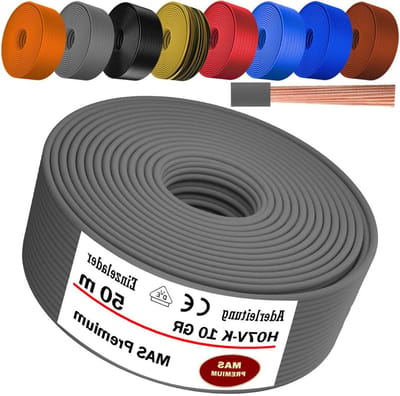 Aderkabel H07V-K - Installatiekabel Flexibel - Elektrische Installaties - Meerdradig Koper - 10 mm² 50 Meter - Grijs
