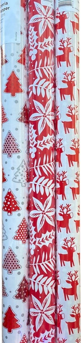 FESTIVE GIFTS Inpakpapier - Cadeaupapier - 200 x 70cm - 3 rollen - Kerst - Luxe Cadeauverpakking