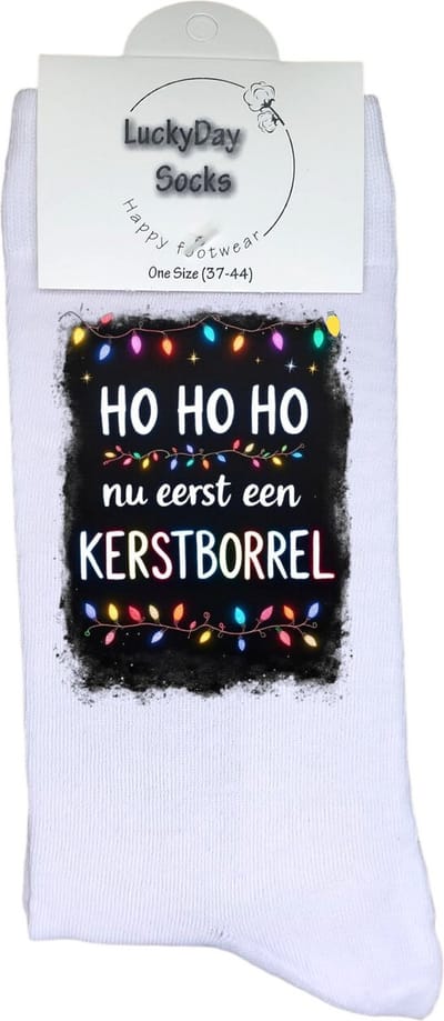 Kerst hohoho - Kerstborrel - Vrolijk kerstfeest -Modern kerst - Grappige sokken - Kerstcadeau - LuckyDay Socks - Kerstsokken - Foute kerst sokken - Leuk kerst cadeau - Cadeau tip - Voor hem - Voor haar - Unisex - Maat 37-44