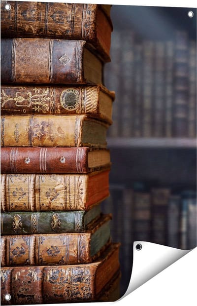 Gards Tuinposter Oude Historische Boeken - Retro - 60x80 cm - Tuindoek - Tuindecoratie - Wanddecoratie buiten - Tuinschilderij
