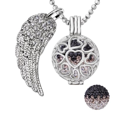 Engelenroeper 18mm Bolhouder met Ketting 90cm en Bolletje - Dames - Zilverkleurig Hartjes - EBS18181