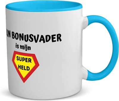 Akyol - mijn bonusvader is mijn superheld koffiemok - theemok - blauw - Papa - super bonusvader - vader cadeautjes - vaderdag - verjaardag - geschenk - kado - 350 ML inhoud