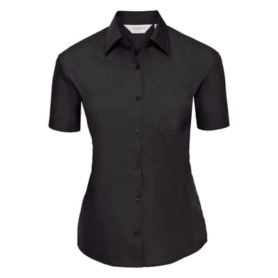 Russell Collectie Dames/Dames Korte Mouwen Poly-Katoen Easy Care Poplin Shirt (Zwart)