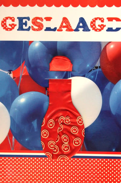 6 Luxe Geslaagd Wenskaarten - Kaart Wens Kaart Examen Geslaagd School Studie Opleiding - Met Ballon - 16.2x11.5cm - Rood Wit Blauwe Envelop - Art of Cards
