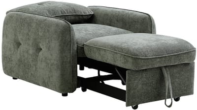 Vente-unique Slaapfauteuil in getextureerde groene stof POBAVA