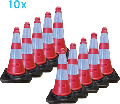 Pion - pionnen 50cm met rubber voet - verkeerskegel - 10 stuks