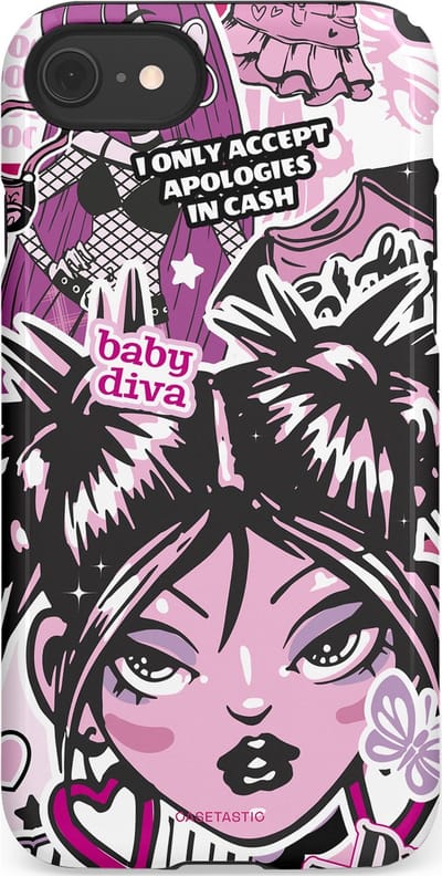 Casetastic hoesje geschikt voor Apple iPhone SE / Apple iPhone 7 / Apple iPhone 8 - Dubbellaagse bescherming - Roze Y2K Pop Teen Girly Cash Diva Collage - Fashion Case - Grijs Donkergrijs Wit Lichtroze
