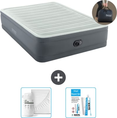 Intex Luchtbed - 2-Persoons - 152 x 203 x 46 cm - Grijs - Inclusief pomp - Hoeslaken en Reparatieset
