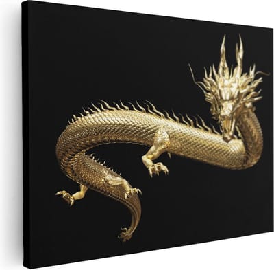 Artaza Canvas Schilderij Gouden Draak - 40x30 cm - Klein - Wanddecoratie Dieren - Muurdecoratie Woonkamer - Kamer Accessoires Mythisch
