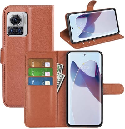 MobyDefend Hoesje - Geschikt voor Motorola Edge 30 Ultra - Kunstleren Wallet Book Case (Sluiting Voorkant) - Bruin