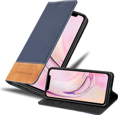 Cadorabo Hoesje geschikt voor Apple iPhone 13 MINI in DONKERBLAUW BRUIN - Beschermhoes met magnetische sluiting, standfunctie en kaartvakje Book Case Cover Etui