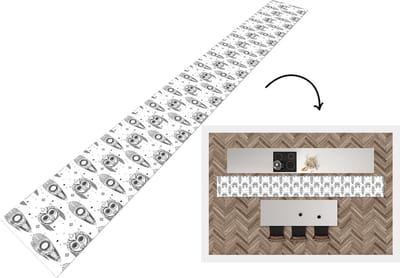 Keukenloper - Keukenmat - Maya - Maskers - Zwart-Wit - Patroon - 400x50 cm - Keuken vloerkleed