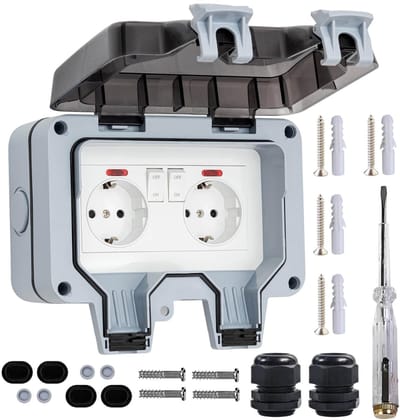 HEZIVO® Buitenstopcontact Waterdicht - Dubbel Tuinstopcontact - Stekkerdoos Buiten - Weerbestendig - Met Schakelaar