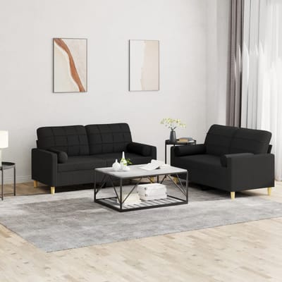 vidaXL - 2-delige - Loungeset - met - kussens - stof - zwart