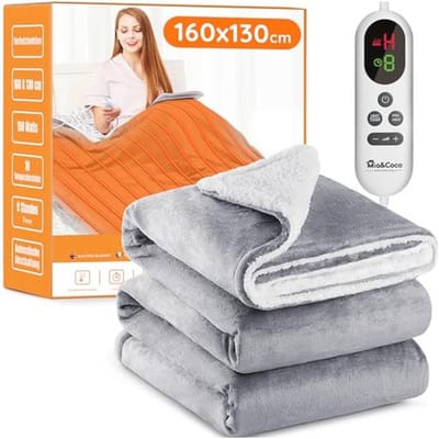 Elektrische deken - Warmtedeken bed - Comfort verhogen - Automatische uitschakeling - 130 x 160 cm - Grijs