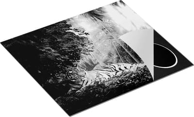 Chefcare Inductie Beschermer Tijger in de Jungle met Zonneschijn - Zwart Wit - 60x50 cm - Afdekplaat Inductie - Kookplaat Beschermer - Inductie Mat