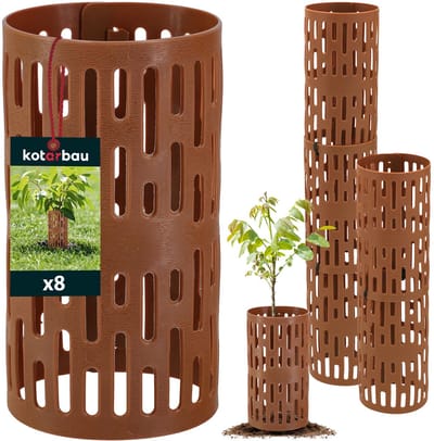 KOTARBAU® 8 Stuks Boomstambeschermer, Kunststof, ⌀ 10,5 cm, Boombeschermer, 26 cm Hoog, Bruin, Boom Bescherming, Tegen Wildschade, Stambeschermer, Boomstam Bescherming