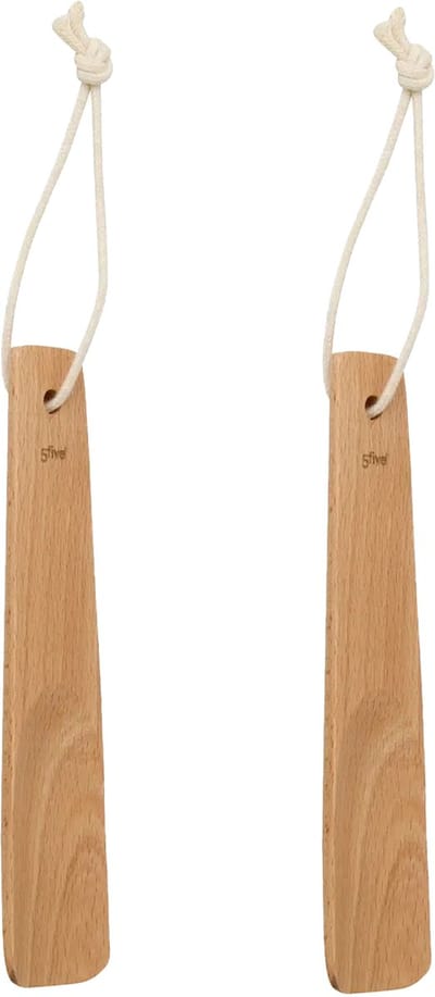 5Five Schoenlepel - 2x - 16 cm - bamboe - bruin - met touw - instaphulp - schoenen