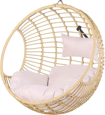 Boho beige rotan hangstoel zonder standaard binnen buiten rieten ronde Aspio