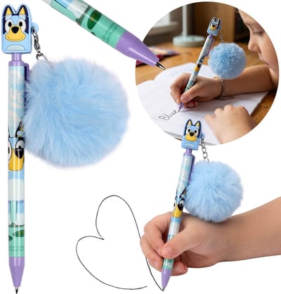 Bluey Automatische balpen, zwarte inkt, schoolbalpen met topper + sleutelhanger