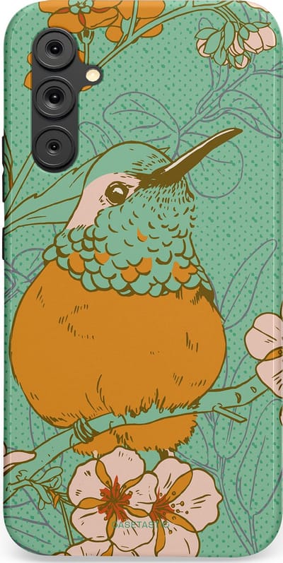 Casetastic hoesje geschikt voor Samsung Galaxy A34 (2023) 5G - Dubbellaagse bescherming - Bloesem Kolibrie - Fashion Case - Mintgroen Okergeel Zand