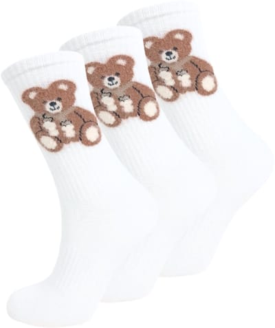 3 paar Katoenen damessokken - Naadloze sokken - Teddybeer - Wit - Maat 35-38