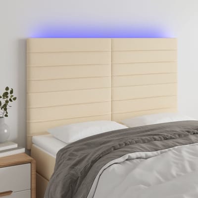 vidaXL - Hoofdbord - LED - 144x5x118/128 - cm - stof - crèmekleurig