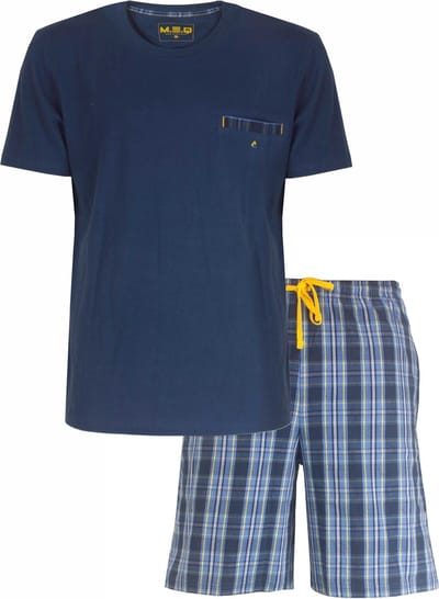 MEQ Heren Shortama - Pyjama Set - 100% Katoen - Navy Blauw - Maat S