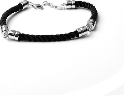 Quiges - Charm Bedel Armband Zwart 20cm - 925 Zilver - HCB015