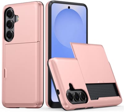 Hoesje met Kaarthouder Slider Geschikt voor Samsung Galaxy S26 Plus | Back Cover Pasjeshouder Achterkant | Kaarthouder voor Twee Pasjes | Roze
