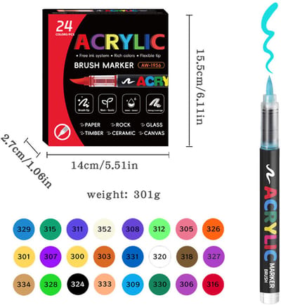 Acrylmarkers - 24 kleuren - direct vloeibaar met zachte punt - voor kunst, DIY tekenen en graffiti - geschenkdoos