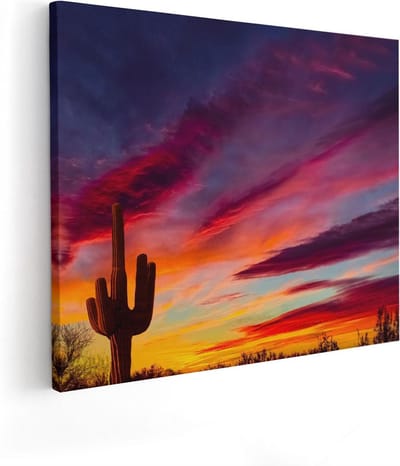 Artaza Canvas Schilderij Woestijn Landschap - 50x40 cm - Wanddecoratie Zonsondergang - Muurdecoratie Natuur - Kamer Accessoires