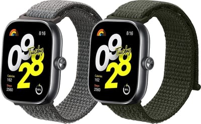 kwmobile Horlogebandjes geschikt voor Xiaomi Redmi Watch 4 / Band 8 Pro - 2 x Nylon Smartwatch bandje in donkergroen / donkergrijs.