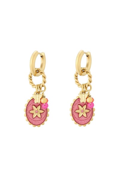 Oorbellen - Yehwang - Goud - Roze - Bloem - Glitter - Kralen - Zomer - Stainless steel sieraden