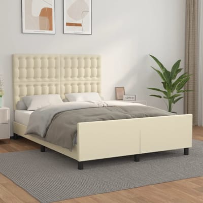 vidaXL - Bedframe - met - hoofdbord - kunstleer - crèmekleurig - 140x200 - cm