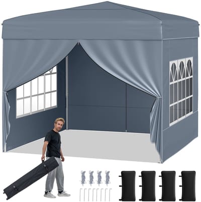 Partytent opvouwbaar - Paviljoen - 3 x 3 m - Easy up - Waterdicht - met Zijwanden - Weerbestendig - Zwart, Grijs of Wit