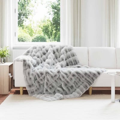 vidaXL - Antislip - deken - van - imitatie - konijnenbont - Olite - Grijs - Polyester