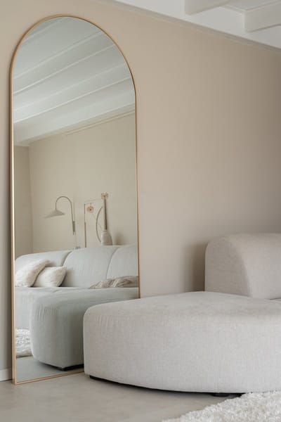Nordic Style® Boogspiegel 210x90cm - Zacht Goud - Scandinavische Spiegels - Halfrond - Pas spiegel - Staande spiegel - Kleedkamer spiegel - Pas - Boog - Half Rond Ronde - Woonkamer - Wand - Muurspiegel - Muur