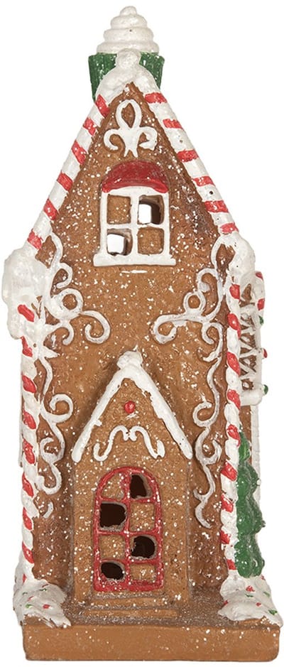 Clayre & Eef Gingerbread house met LED 15x9x20 cm Bruin Kunststof