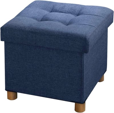 Opbergpoef met Houten Poten - 38 x 38 x 38 cm, Marineblauw