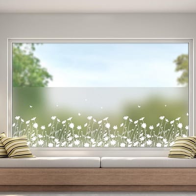 MDUG Raamfolie - 44,5 x 200 cm - Verwijderbare folie met bloemenmotief en elektrostatische hechting - Mat vinyl raamfolie voor privacy - Raamfolie met glas-in-lood-effect zonder lijm - Geschikt voor keukens, badkamers en kinderkamers