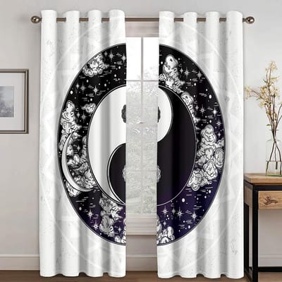 Gouden Mandala Maan Gordijnen Luxe Boho Raamgordijnen 2 Panelen Elegant Woonkamer Slaapkamer Huisdecoratie 50W60H(CM)X2PCS&Rod Pocket white