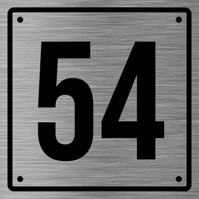 Huisnummerbord 54 - Incl. Schroeven en Pluggen – Acrylaat - 10 x 10 cm - RVS met Zwart