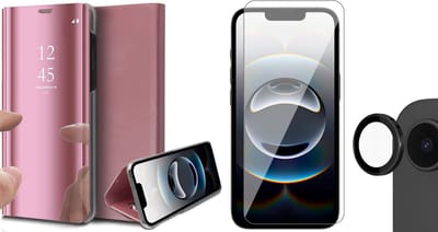 Hoesje geschikt voor iPhone 16e - Screenprotector Glas & Camera - Spiegel Book Case Rosegoud