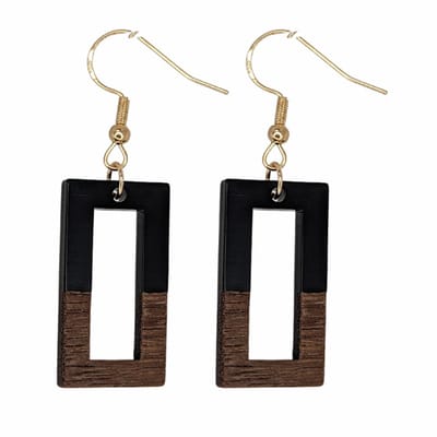 Oorbellen-Manon-bruin-zwart-goudkleurig-zilver- hout -Charme Bijoux
