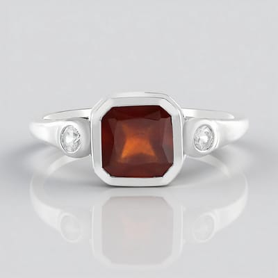 Cavill - Zilveren ring 925 Sterling Zilver met Platina - Hessoniet Granaat 2,37 ct Radiant - Elegante Damesring met Cambodjaanse Zirkonia
